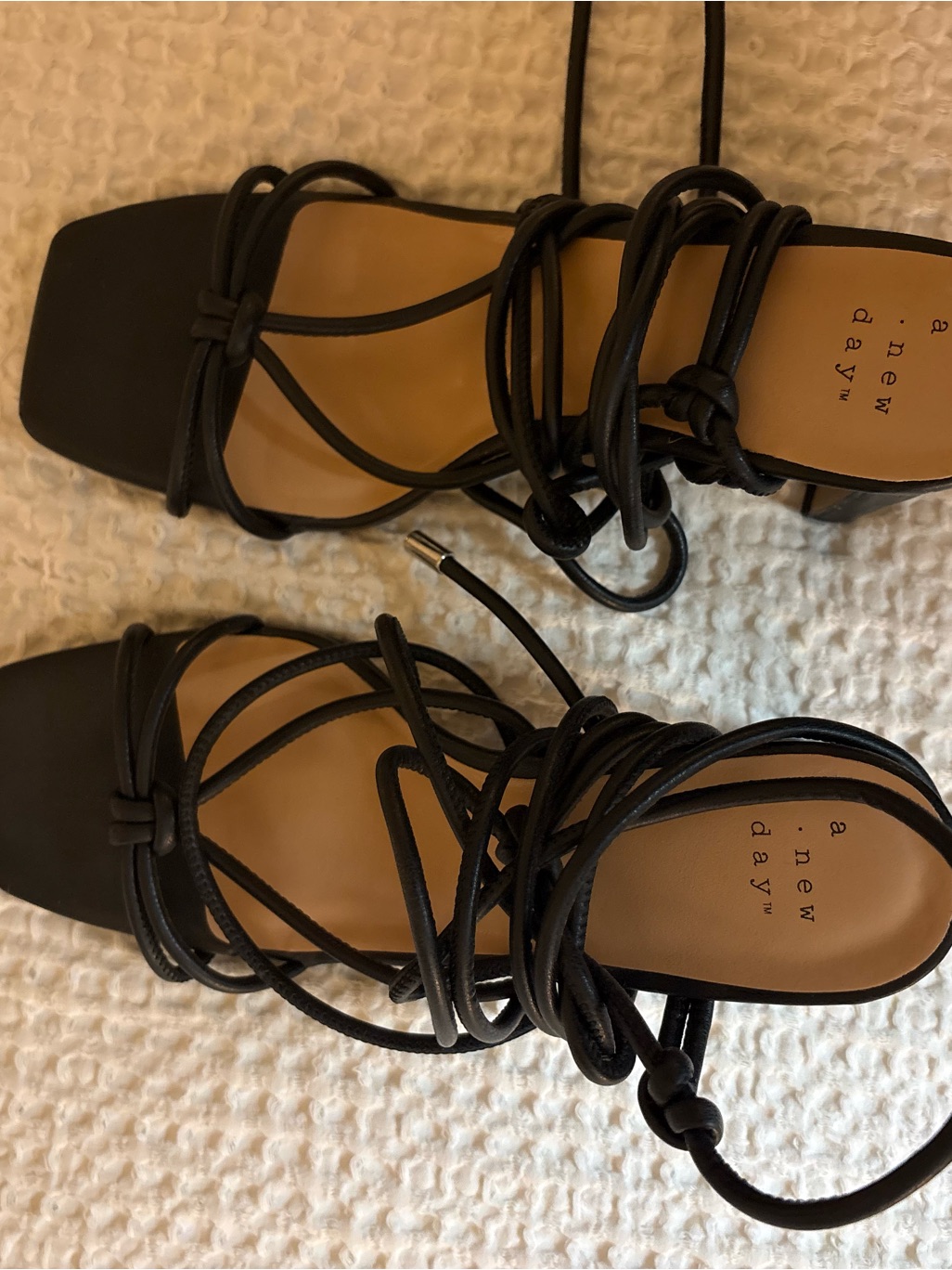 A New Day Black Wrap-Strap Square-Toe Heels